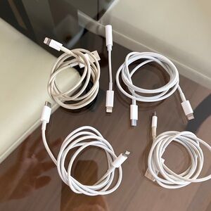 4 lightening chargers. usb and usbC to lightening + lightening to headphone jack